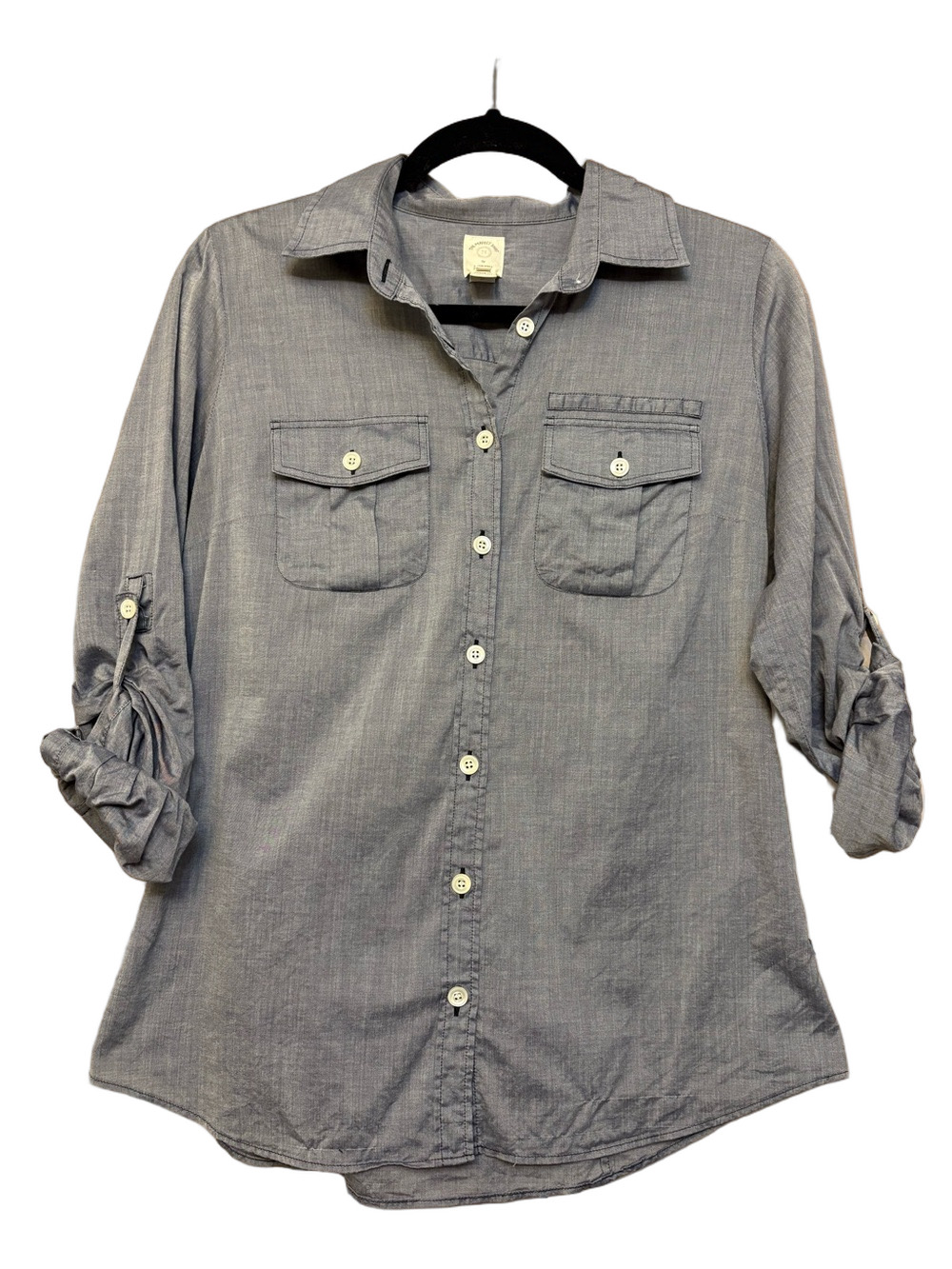 Casual Light Blue Grey Chambray Button-Down Shirt